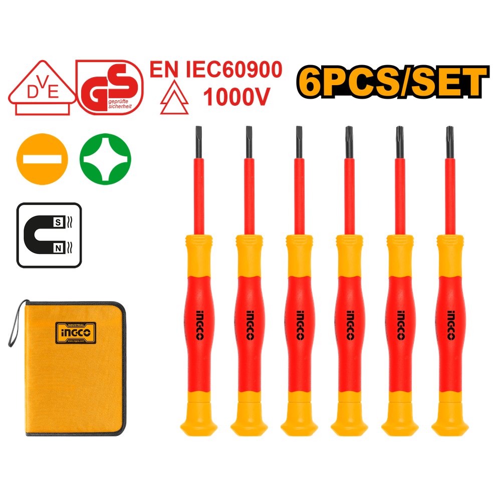 Набор диэлектрических отвёрток для точечных работ INGCO HKIPSD0601 INDUSTRIAL 6 шт.