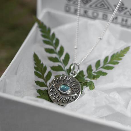 Подвеска ГЛАЗ с цепочкой, серебро/лабрадор