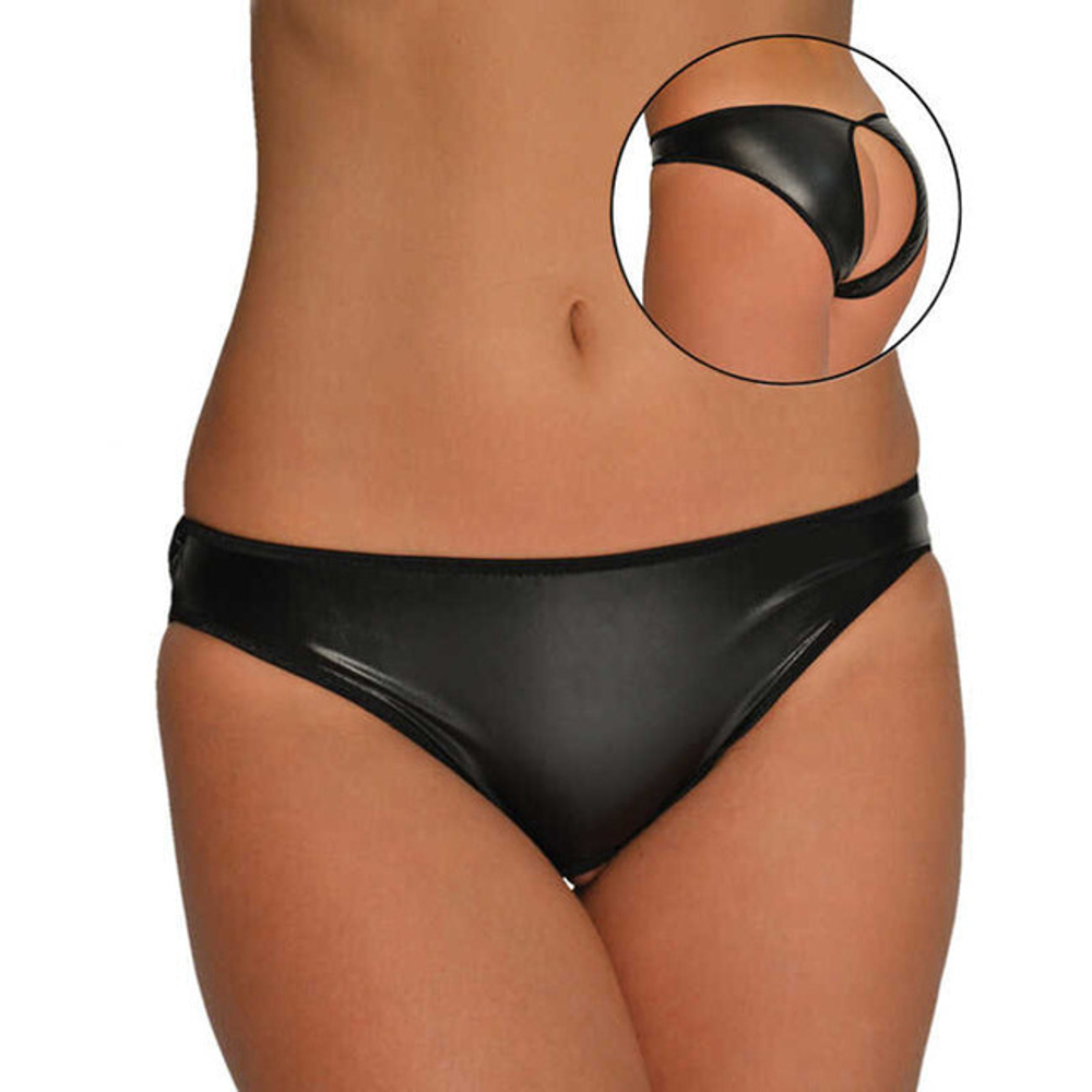 Кожаные контактные трусики с открытой областью ягодиц (48) (Цвет: черный)