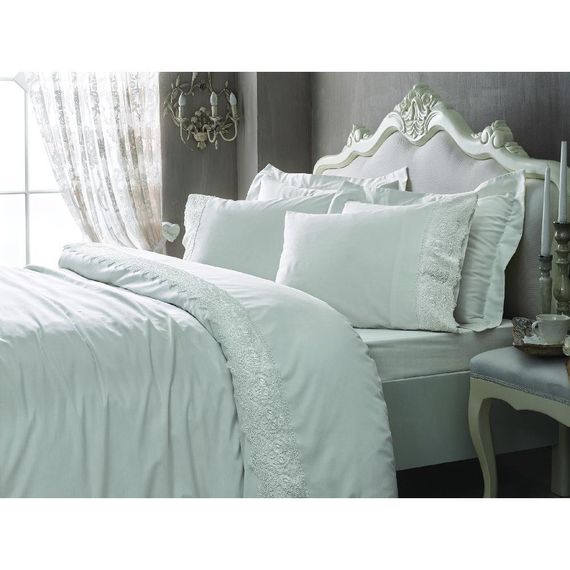 Постельное белье ELEGANT бирюзовое с кружевом TIVOLYO HOME Турция