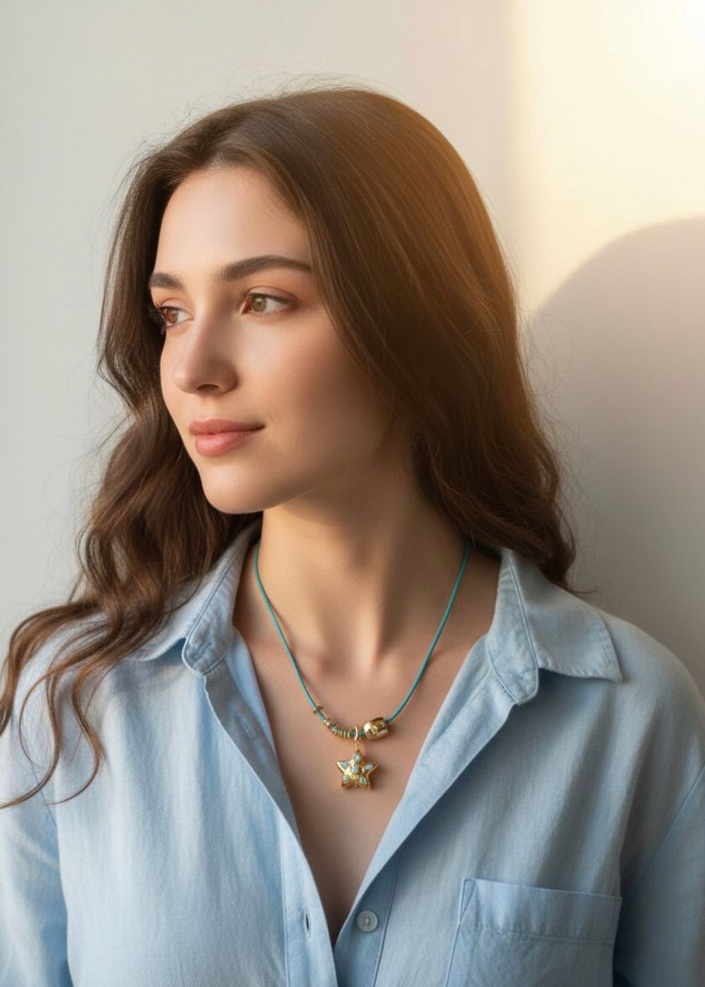 Голубой кожаный шнурок Ларимар