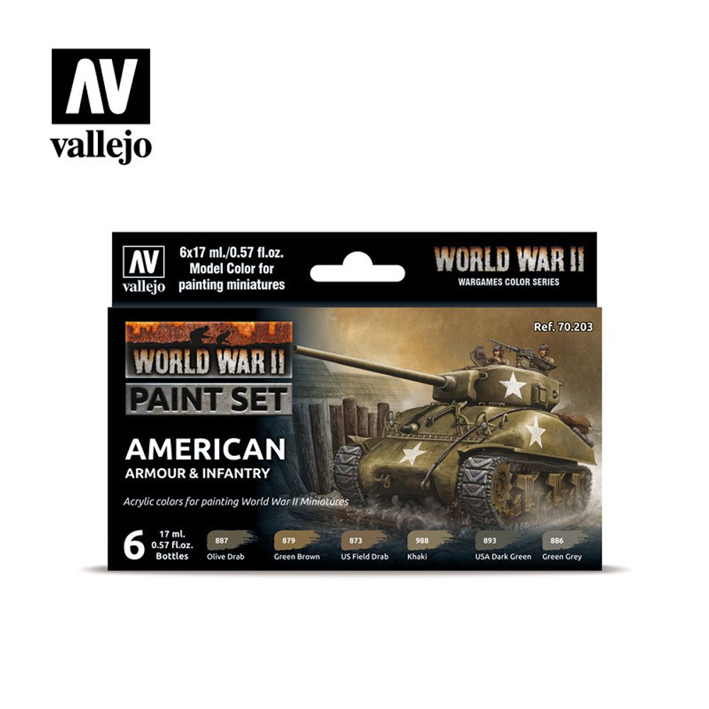 Model Color Set: WW II American Armour &amp; Infantry (6)
