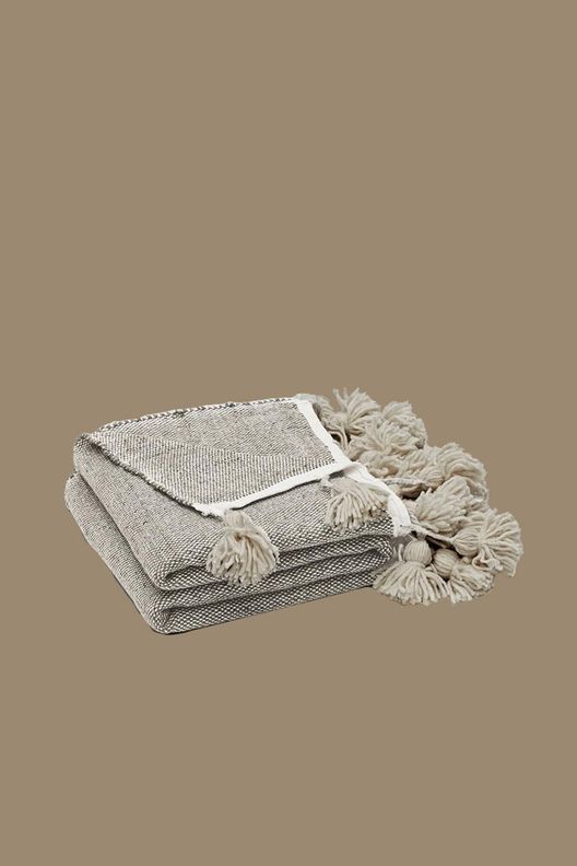 Большой хлопковый плед с помпонами Gris Clair / Nomad Chic