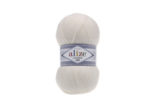 ALIZE "LANAGOLD 800", 49% шерсть, 51% акрил, 100 гр, 800 м, 450 жемчужный