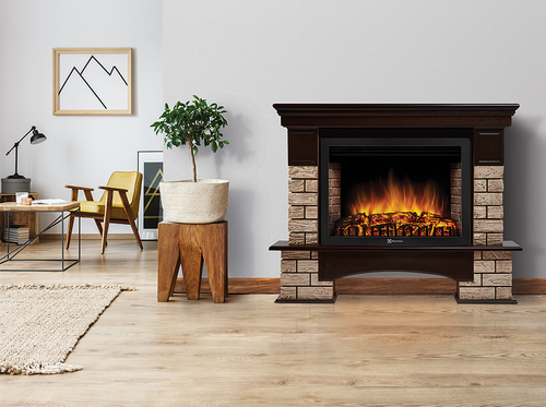 Портал Firelight Forte Wood 25U (угловой) камень коричневый, шпон темный дуб