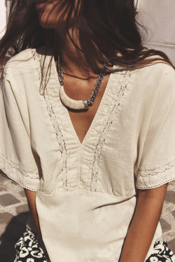 ZARA ТОП ИЗ СМЕСОВОГО ЛЬНА С КРУЖЕВОМ, ПЕСОЧНЫЙ