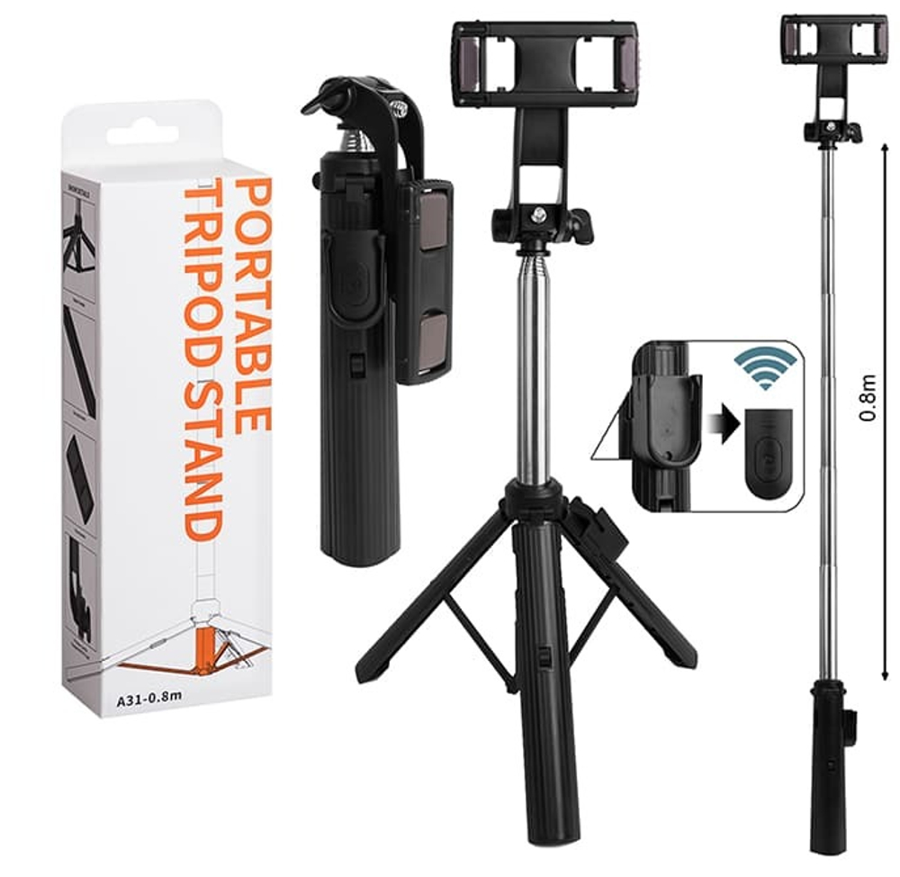 Монопод для селфи+Tripod A31-0.8M Bluetooth (черный)