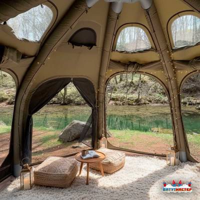 Пневмокаркасная юрта «Гармония» 5×5×2,5 м — для глэмпинга из ПВХ, зелёная