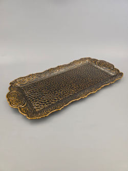 Поднос прямоугольный декоративный 35*18 "Цветок" металлический /ACAR. Турция (серебристый)