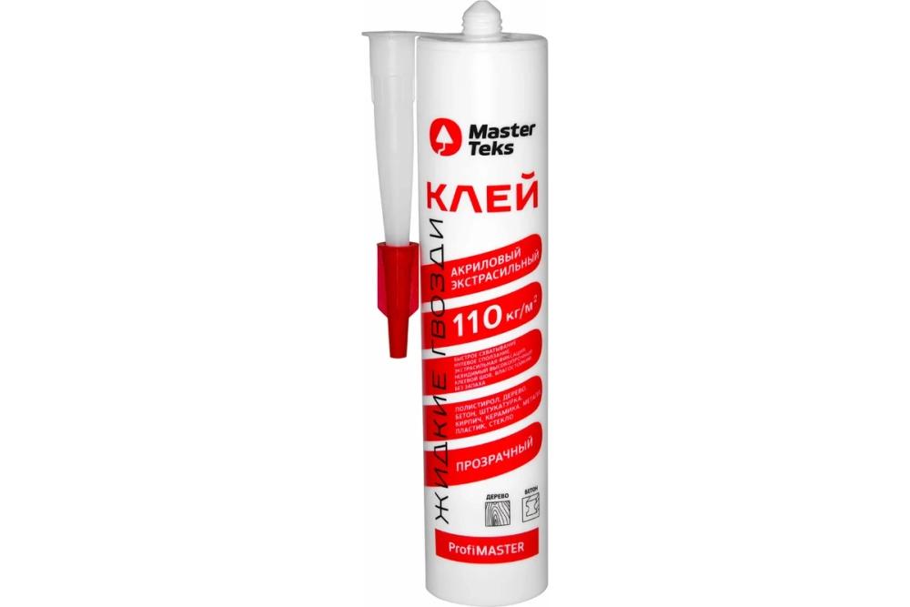 Экстрасильный клей MASTERTEKS PROFMASTER акрил. прозрачн. 330г 110 кг/м2 12 53407
