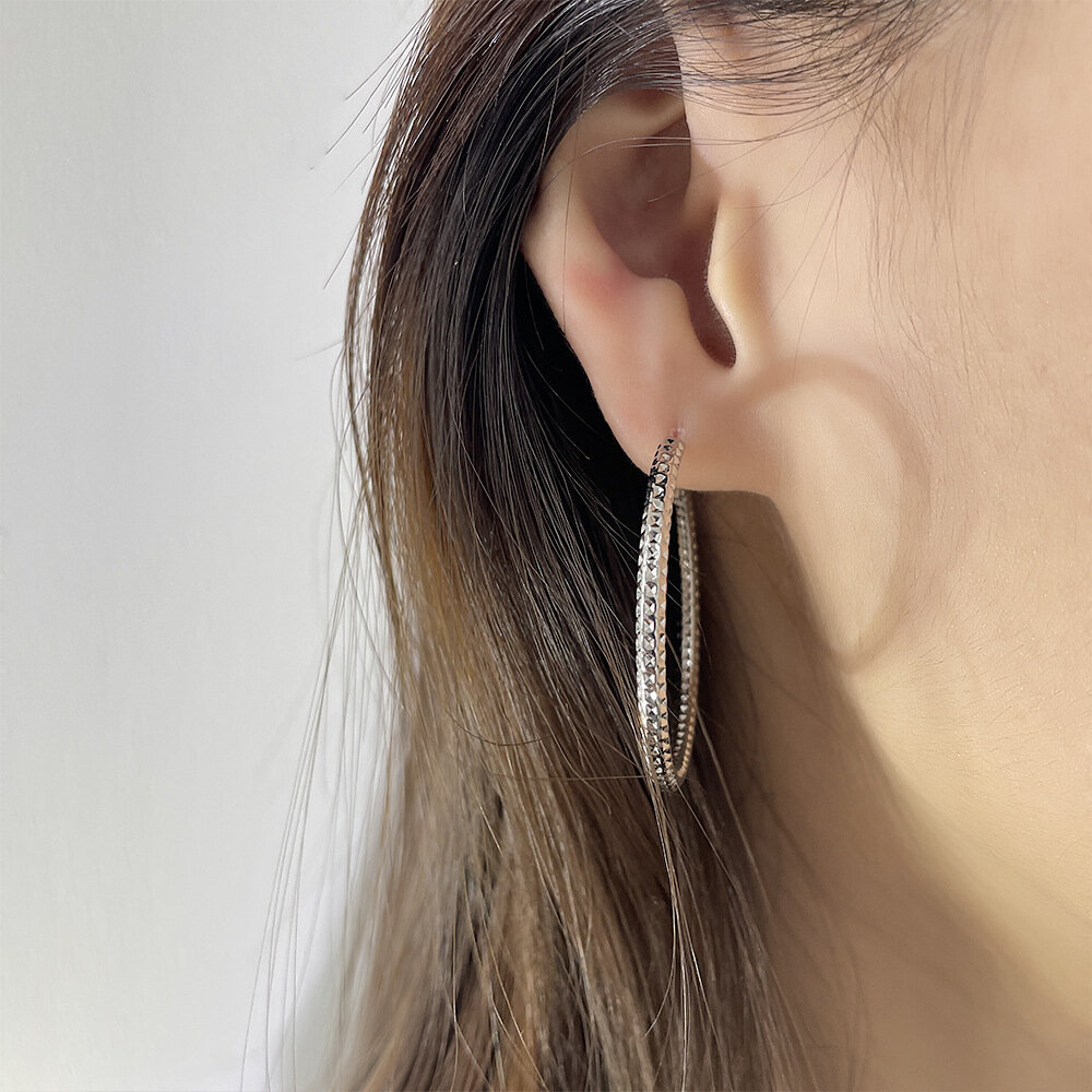 Серьги кольца большие бижутерия, серебро