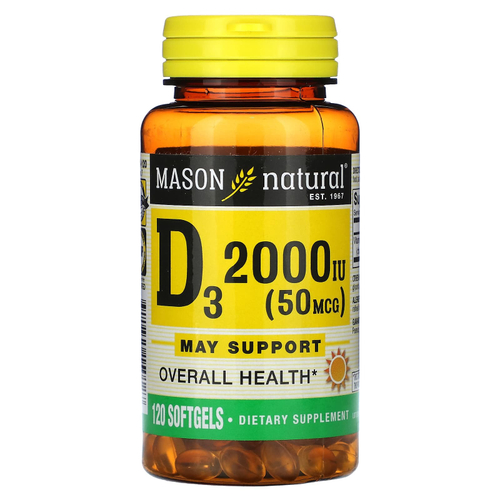 Mason Natural, витамин D3, 50 мкг (2000 МЕ), 120 капсул
