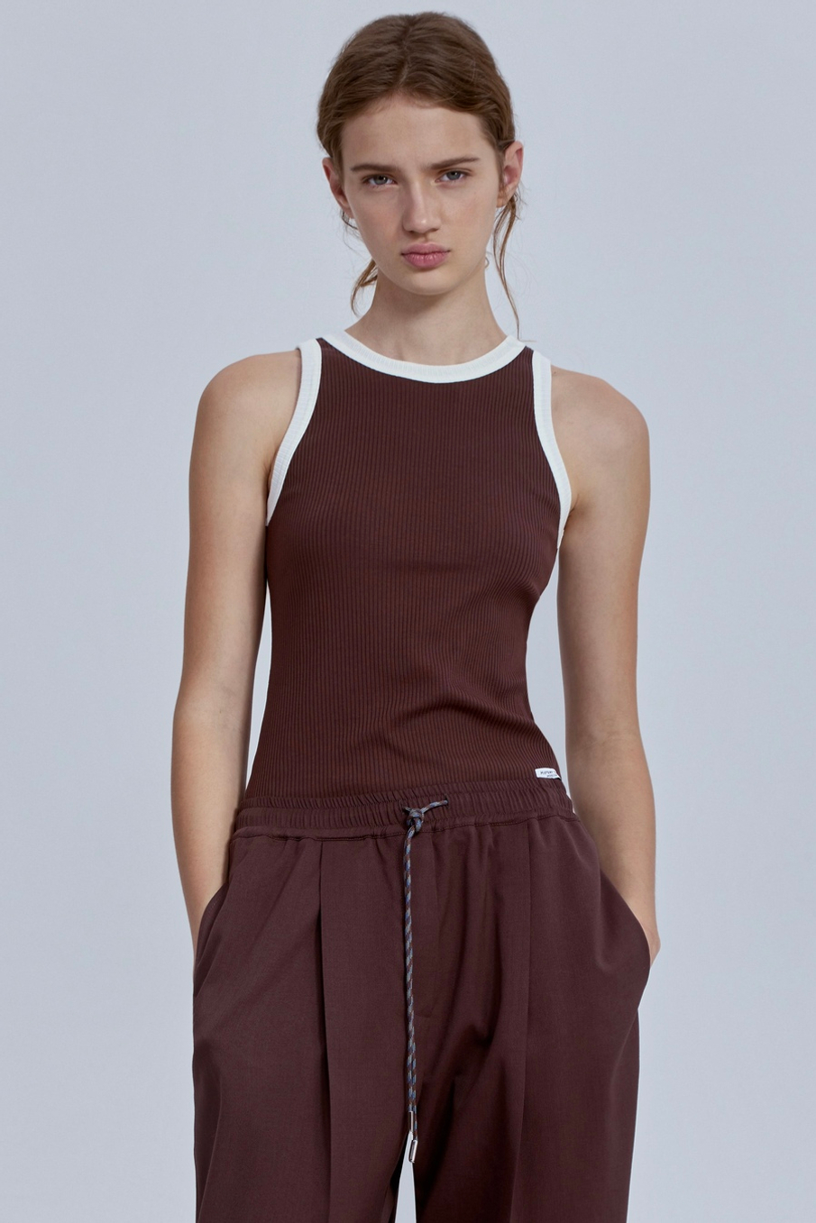 Топ из хлопковой рибаны с контрастной отделкой