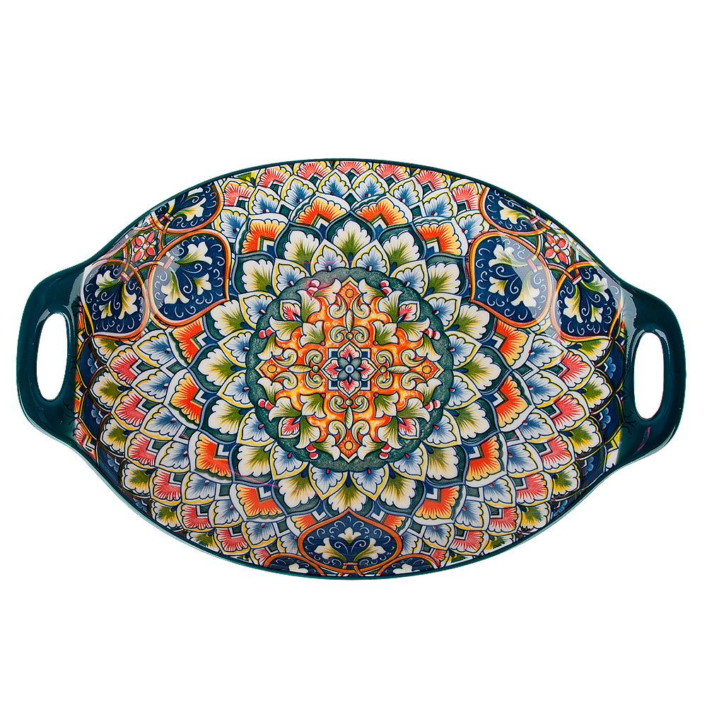 Блюдо с ручками "Arabesque" (зеленый) 31*20*5см (min6) (транспортная упаковка)