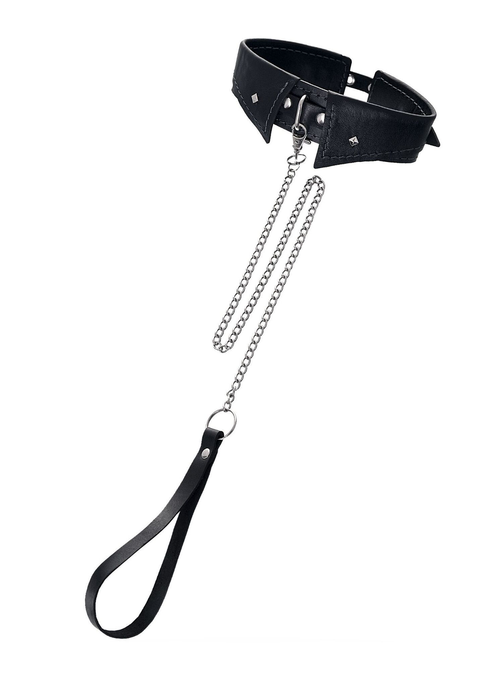Черный кожаный ошейник-воротник с поводком (Цвет: черный)