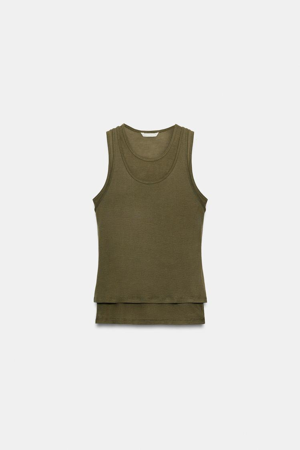 ZARA ФУТБОЛКА С ДВОЙНЫМИ ПРОЙМАМИ, ХАКИ