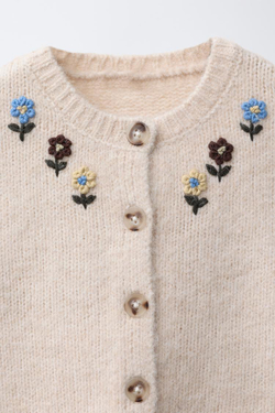 ZARA КАРДИГАН С ВЫШИВКОЙ «ЦВЕТЫ», ЭКРЮ