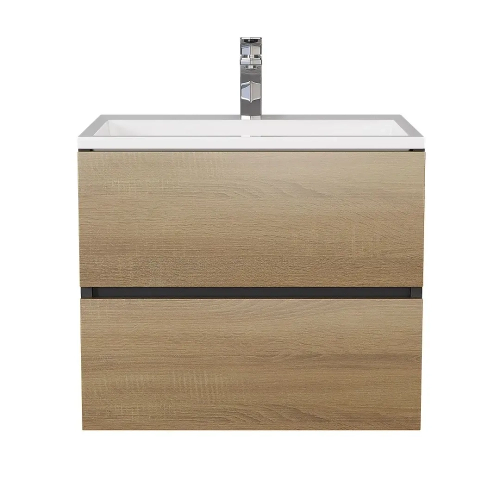 Тумба с раковиной Uperwood Barsa 70 см, раковина белая, подвесная тумба черная/дуб сонома