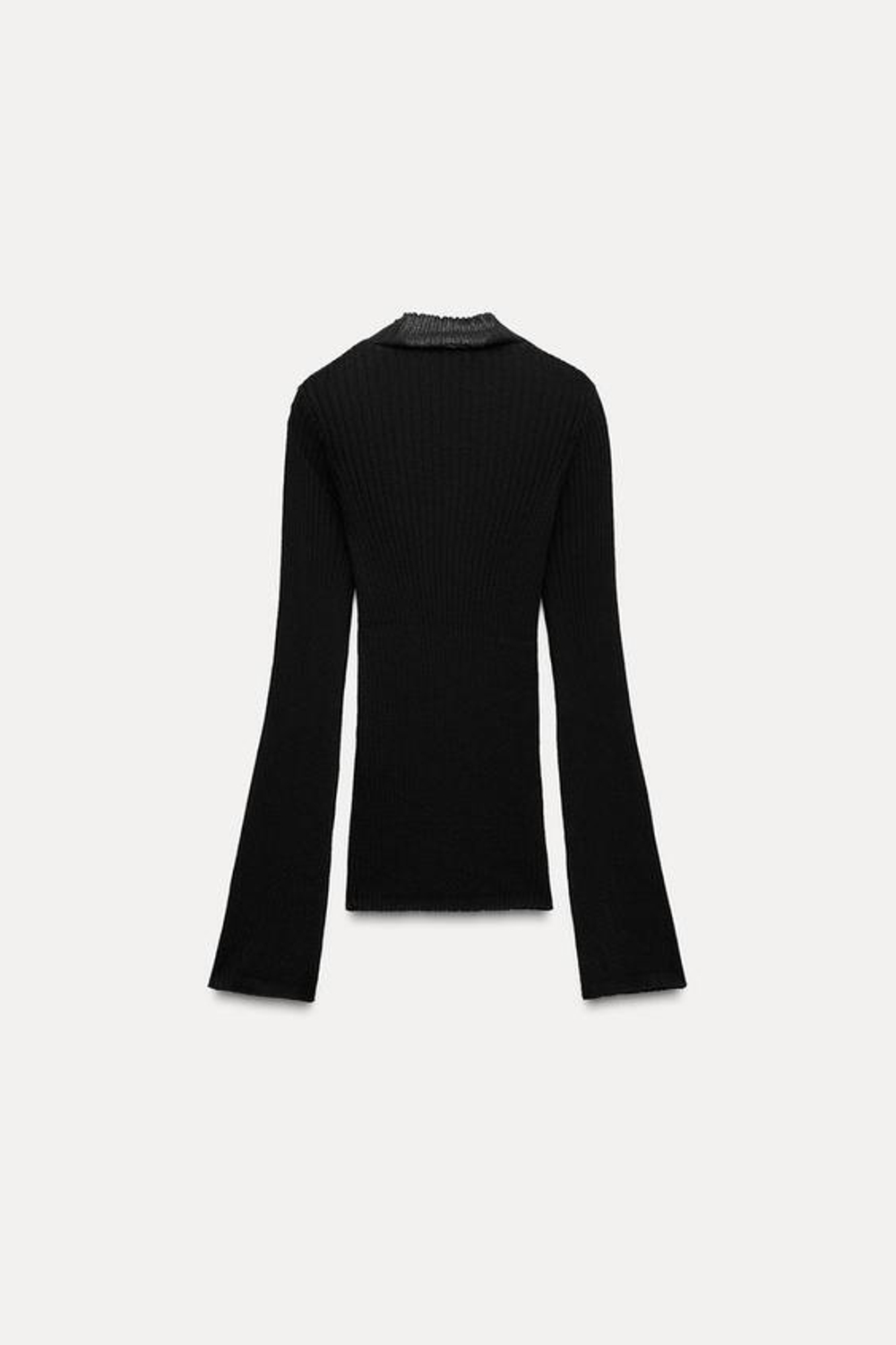 ZARA СВИТЕР ИЗ ТОНКОГО ТРИКОТАЖА В РУБЧИК, ЧЕРНЫЙ