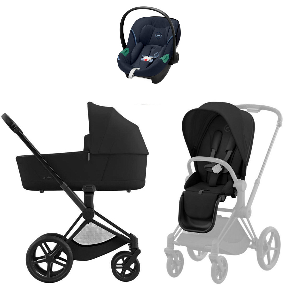Коляска Cybex Priam IV Matt Black complete Aton S2 Ocean Blue Base One 4 в 1 Sepia Black