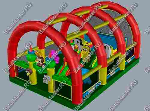 Коммерческий надувной батут "Зверята с крышей" 14*7*6 м