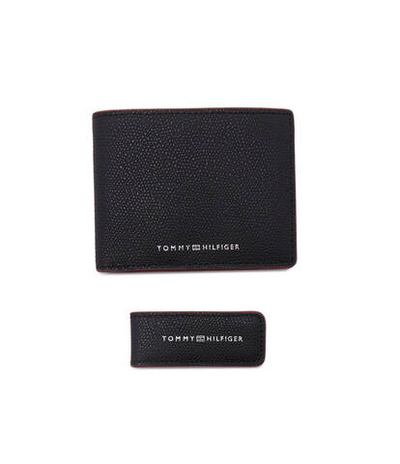 Кожаный кошелек + зажим для денег Tommy Hilfiger - черный(AM0AM11629)