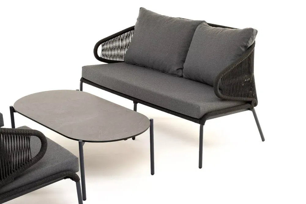 "Милан" лаунж-зона 4-местная плетеная из роупа (веревки), каркас алюминиевый темно-серый, роуп темно-серый