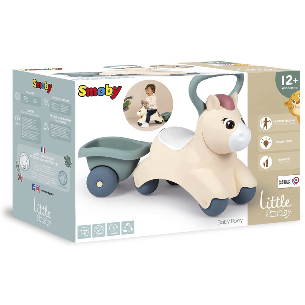 Каталка-пони Smoby Little Baby Pony с прицепом для детей от 12 месяцев арт. 140502 — фото 1