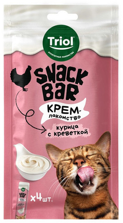 Triol, Лакомства для кошек, Крем из курицы с креветкой, 40 гр.