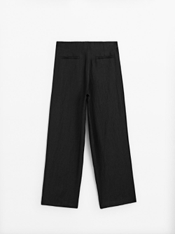 Massimo Dutti Брюки палаццо из смесового льна с защипами, черный
