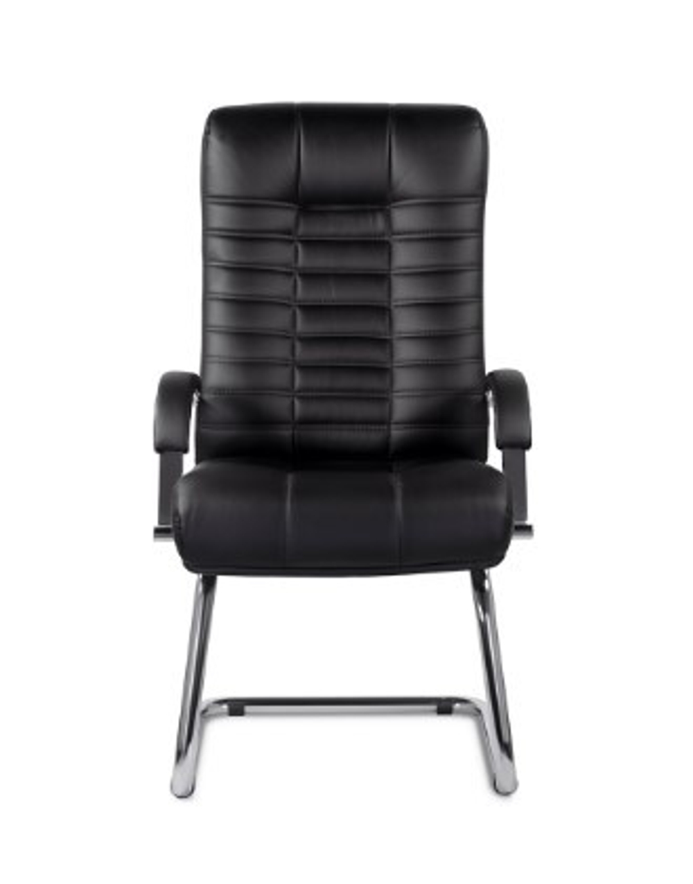 Кресло Атлант, высокая спинка, хром полозья, экокожа Santorini, черное