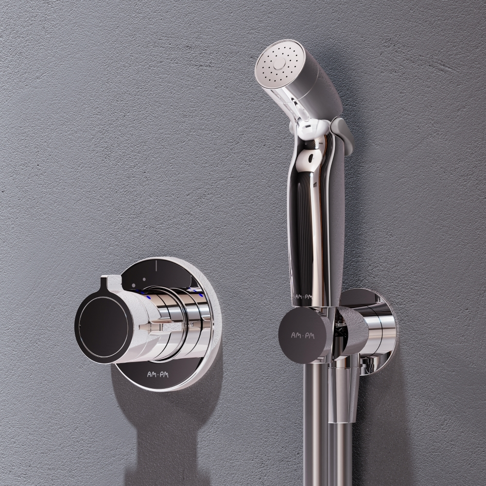Смеситель с термостатом, монтируемый в стену с гигиеническим душем AM.PM X-Joy F0H85A400