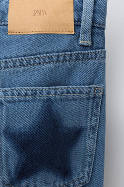 ZARA ДЖИНСЫ WIDE LEG С НАШИВКАМИ «ЗВЕЗДЫ», ЯРКО-СИНИЙ