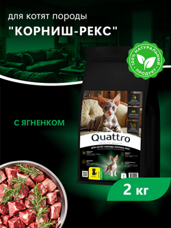 Корм сухой для котят породы Корниш-рекс, с ягненком, 2 кг, QUATTRO