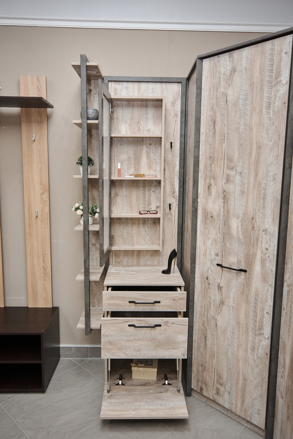 Тумба с зеркалом Клео Дуб Юкон/Ателье темное