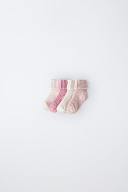 ZARA НАБОР ИЗ 4 ЦВЕТНЫХ НОСКОВ В КОРОБКЕ, РОЗОВЫЙ