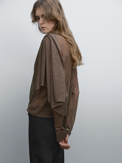 Massimo Dutti Кардиган из смесового льна с платком, коричневый