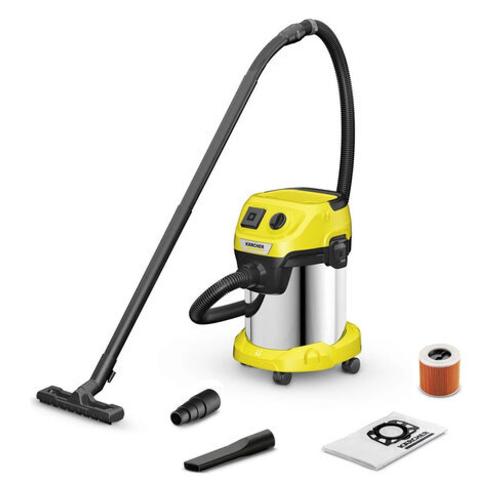 Пылесос хозяйственный KARCHER WD 3 PS, мусоросборник 17 л, мощность 1000 Вт, желтый, 1.628-190.0