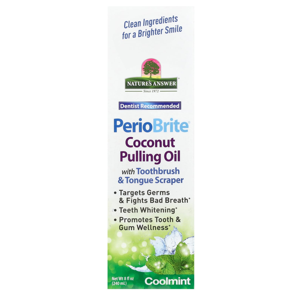 Nature's Answer, PerioBrite кокосовое масло для вытягивания со скребком для зубов и языка, холодная мята, 240 мл (8 жидк. унц.)