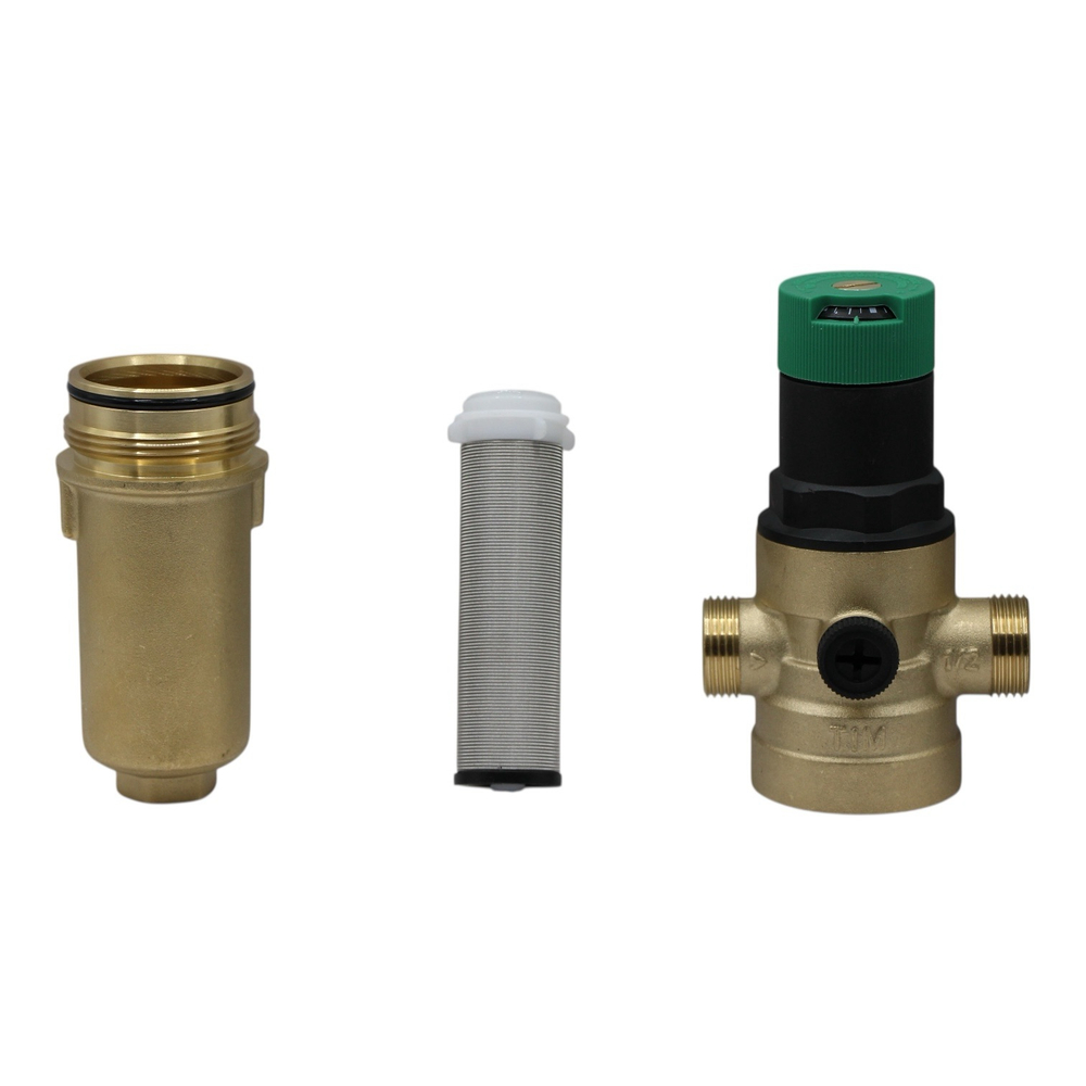 Фильтр самопромывной TIM 1/2" с редуктором давления в латунном корпусе