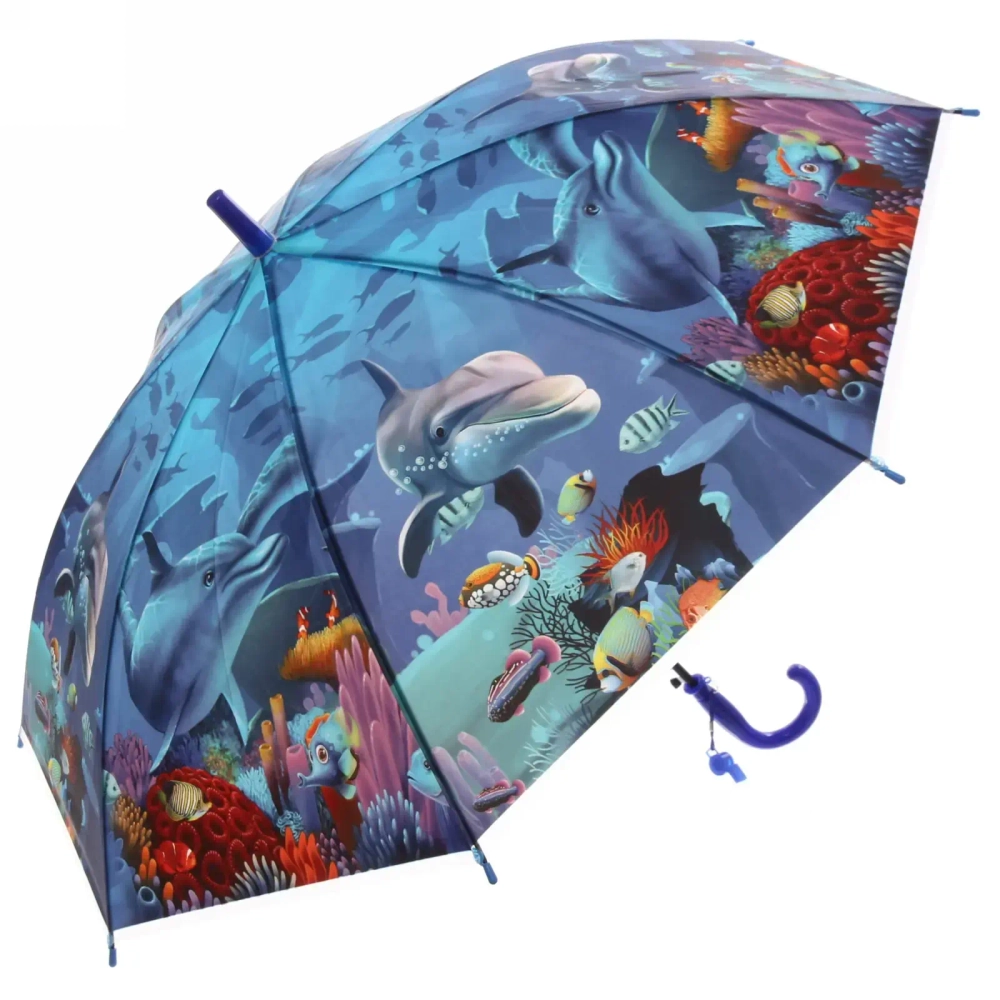 Зонт детский полуавтомат «Ultramarine - Морские жители», 8 спиц, d-100см, длина в слож. виде 65см