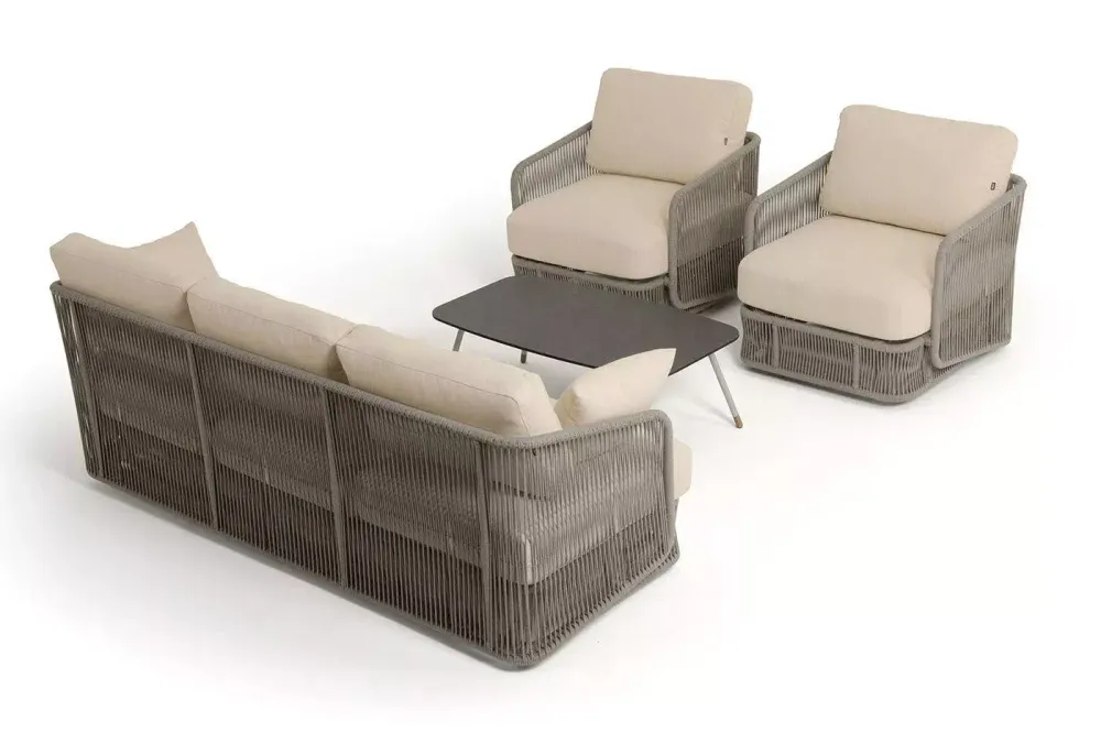 "Альбано" лаунж-зона 5-местная плетеная из роупа (веревки), каркас алюминиевый светло-серый, роуп серый меланж