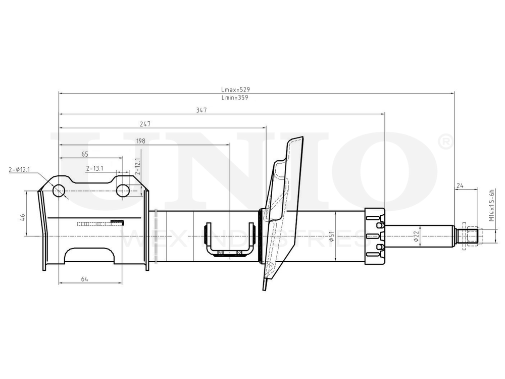 Амортизатор газовый передней подвески левый UNIO SAB-10098