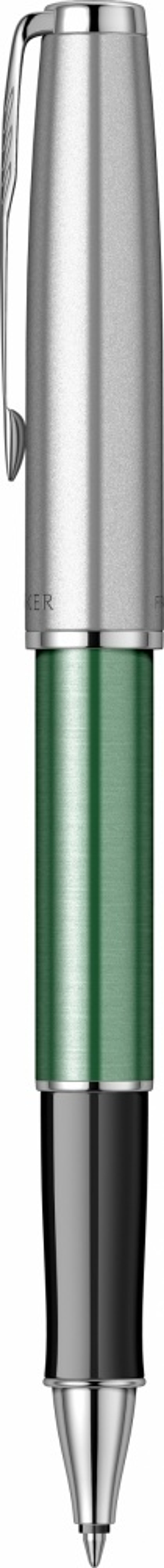 Ручка-роллер Parker Sonnet Essentials Green SB Steel CT 2169364, цвет чернил black, перо: F, в подарочной упаковке.