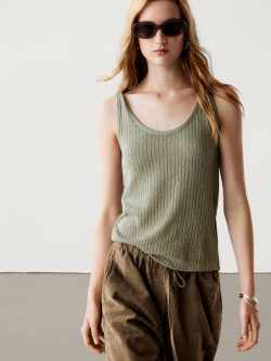 Massimo Dutti Топ с горловиной в рубчик и бретелями, зеленый