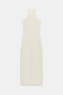 ZARA ЭЛАСТИЧНОЕ ПЛАТЬЕ С ГОРЛОВИНОЙ ХАЛТЕР, ЭКРЮ