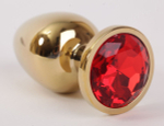 Золотистая анальная пробка с красным кристаллом - 9,5 см. (Цвет: красный)