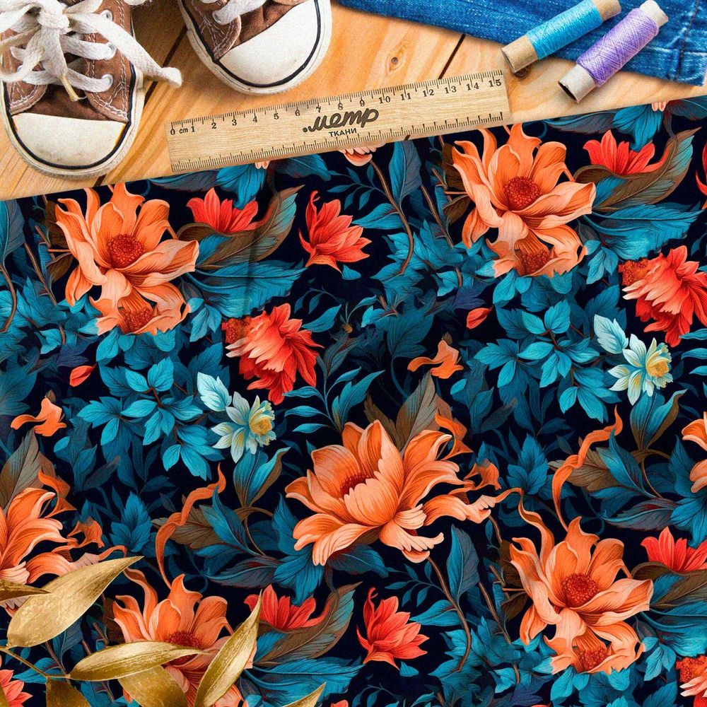Ткань Ниагара Софт цветочные акценты в сумерках