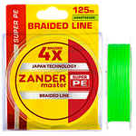 Шнур Zander Master Braided Line X4 125м 0.14мм  7.78кг шартрез