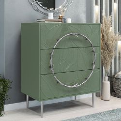 Комод Арт Колор leaves с 3-мя ящиками Стайл Сильвер Зеленый нефрит